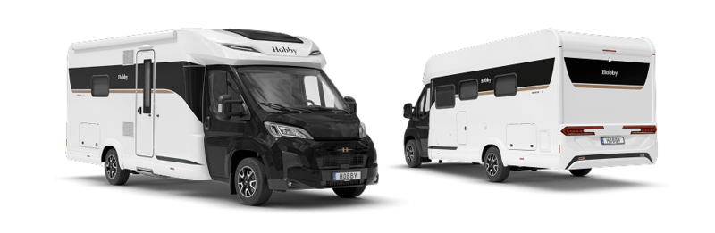 Außenansicht des Wohnmobils Hobby Maxia T von Vorder- und Rückseite Außenansicht des Wohnmobils Hobby Maxia T von Vorder- und Rückseite