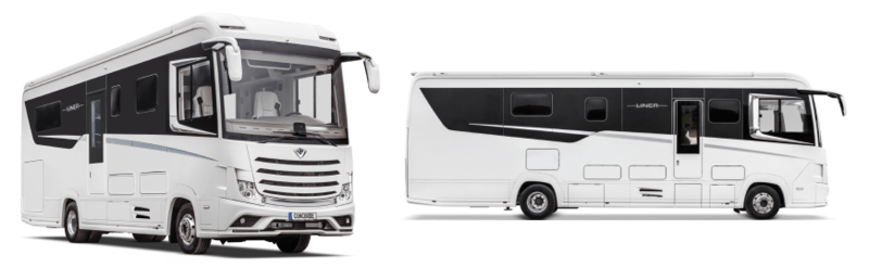 Außenansicht des Wohnmobils Concorde Liner von Vorder- und Seitenansicht Außenansicht des Wohnmobils Concorde Liner von Vorder- und Seitenansicht