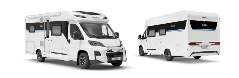 Außenansicht des Wohnmobils Hobby Ontour C von Vorder- und Rückseite Außenansicht des Wohnmobils Hobby Ontour C von Vorder- und Rückseite