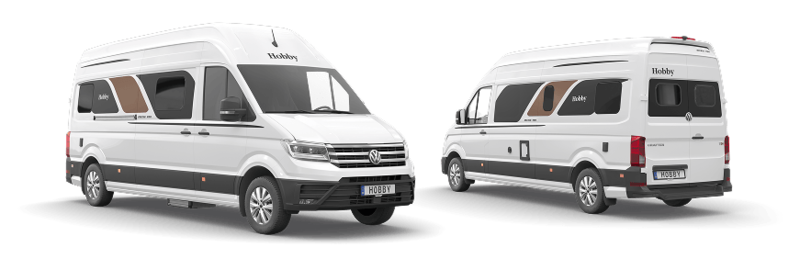 Außenansicht des Kastenwagens Hobby Maxia Van von Vorder- und Rückseite Außenansicht des Kastenwagens Hobby Maxia Van von Vorder- und Rückseite