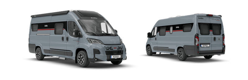 Außenansicht des Kastenwagens Hobby Prestige Van First Edition von Vorder- und Rückseite Außenansicht des Kastenwagens Hobby Prestige Van First Edition von Vorder- und Rückseite